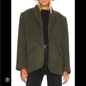 Anine Bing Quinn Dark Army Green Wool Blend Old Money Aesthetic Blazer Sz M NWT